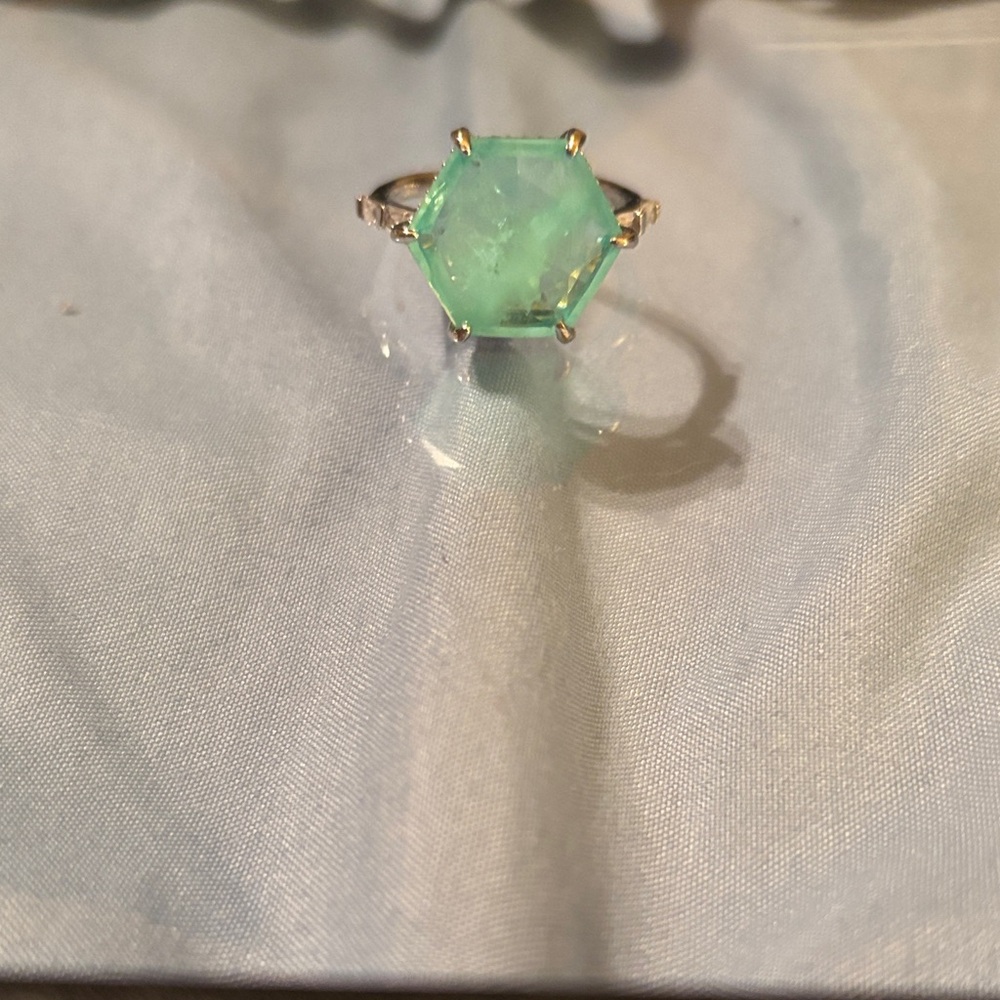 Mental Heath Color change  Aqua on Rhodium Ring - Picture 2 of 3
